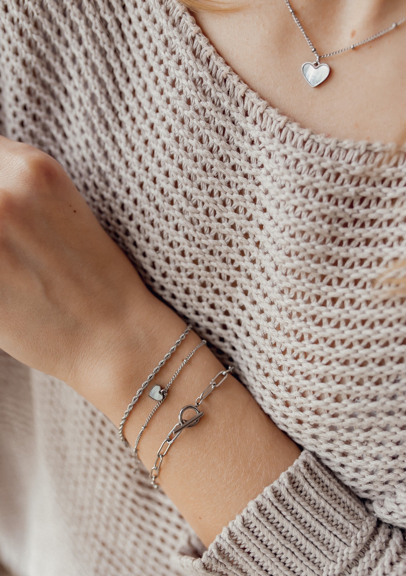 Collar de Cadena con Colgante Corazón Concha en Plata