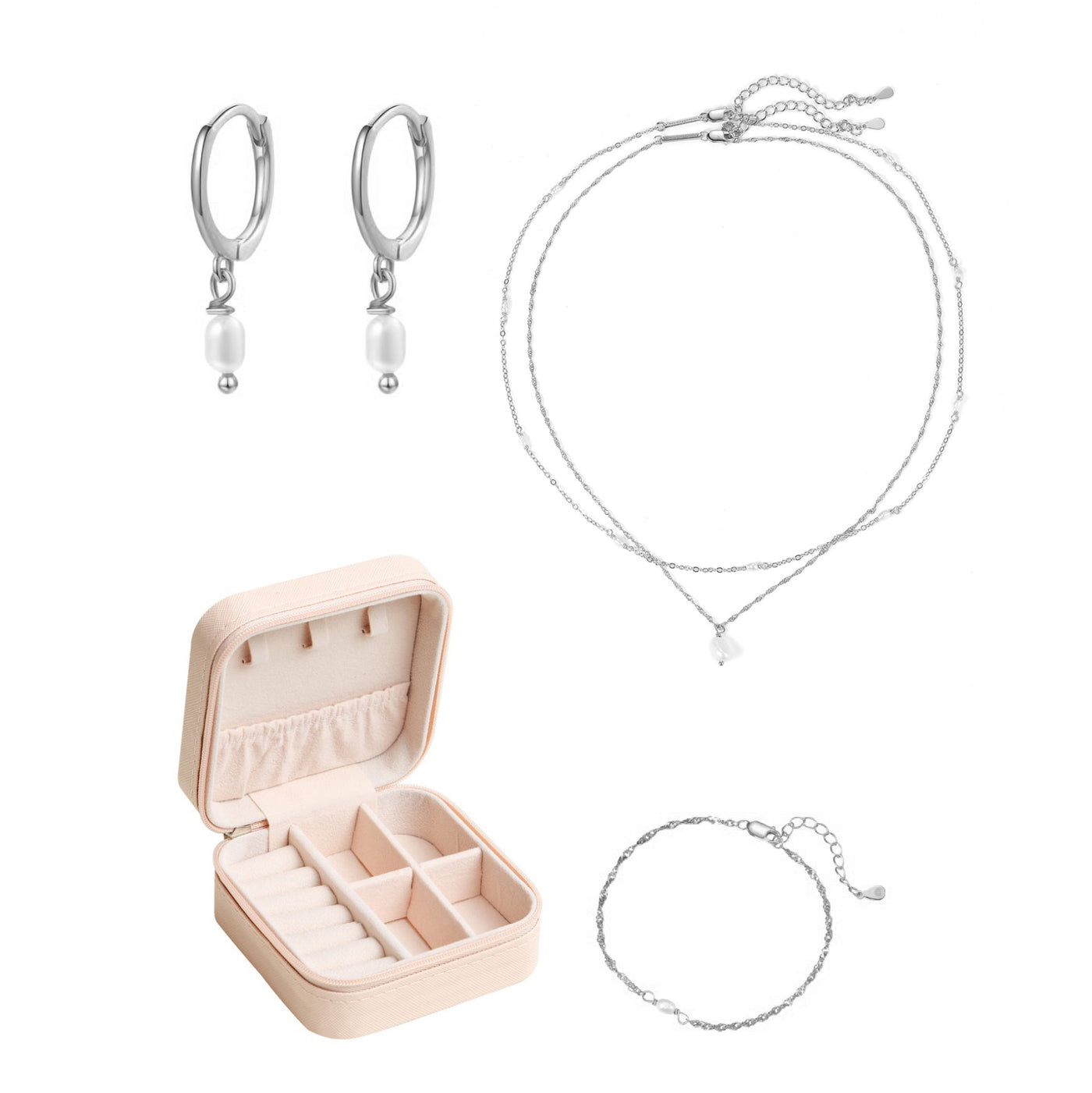 Pearl Sterling Silver Jewelry and Case Set