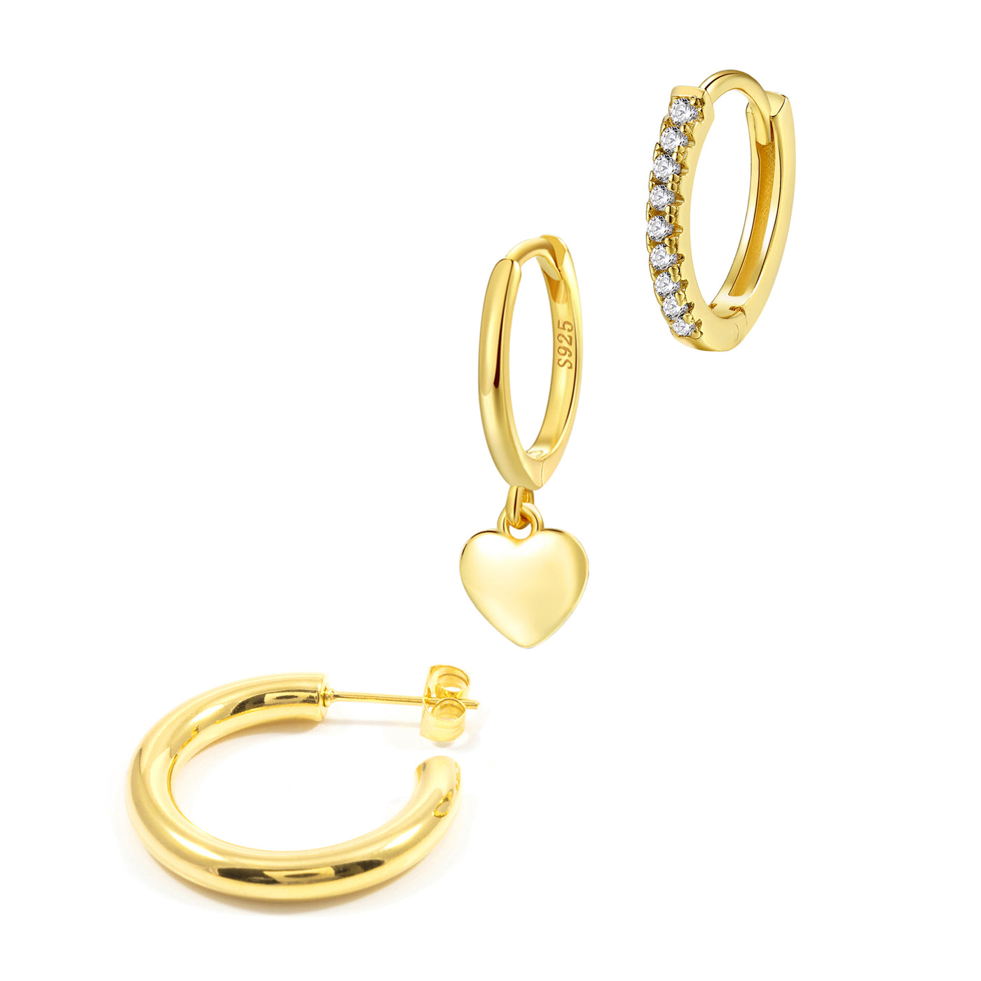 Single Hoop Earrings Set Gold Plated Stacking Jewellery