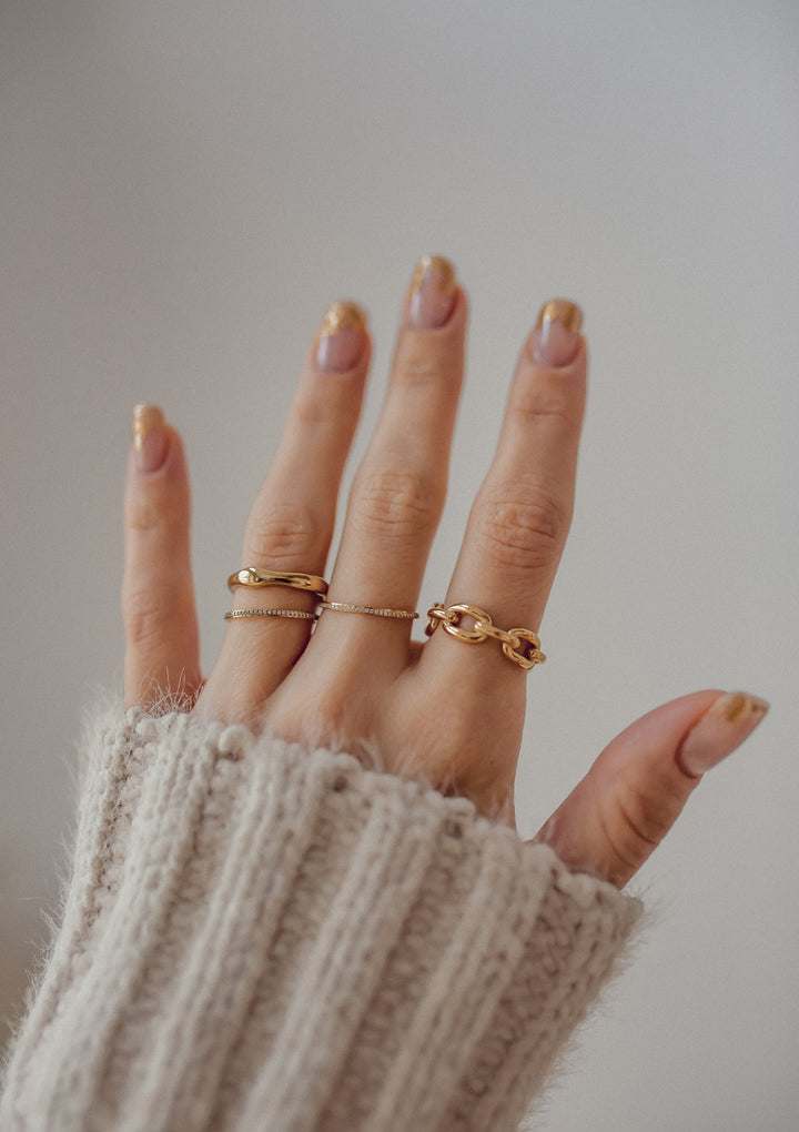 Bague Fine Bande Pierres Précieuses en Or