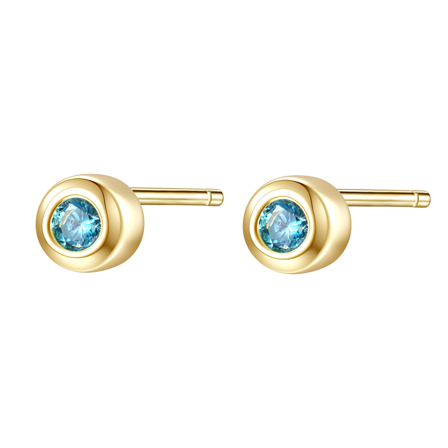 Small Aquamarine Bezel Stud Earrings Sterling Silver