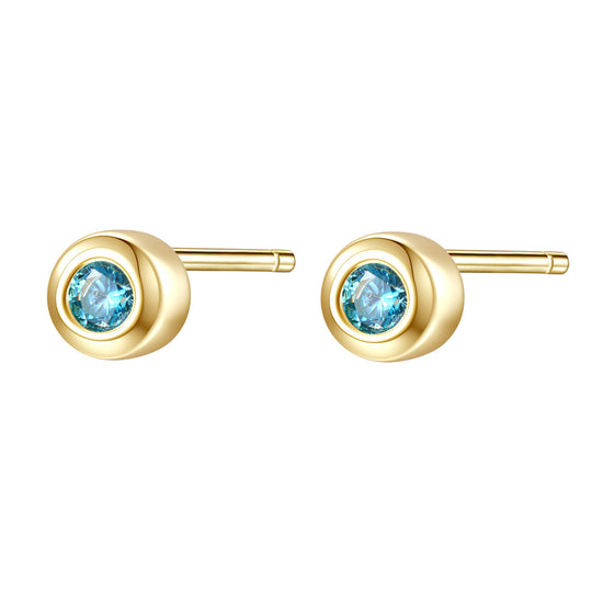 Small Aquamarine Bezel Stud Earrings Sterling Silver
