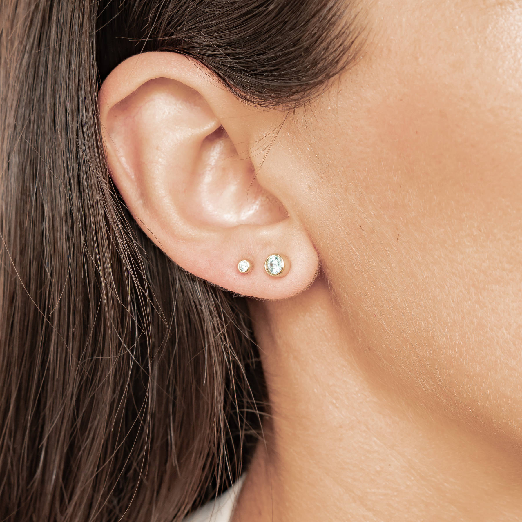 Small Aquamarine Bezel Stud Earrings Sterling Silver
