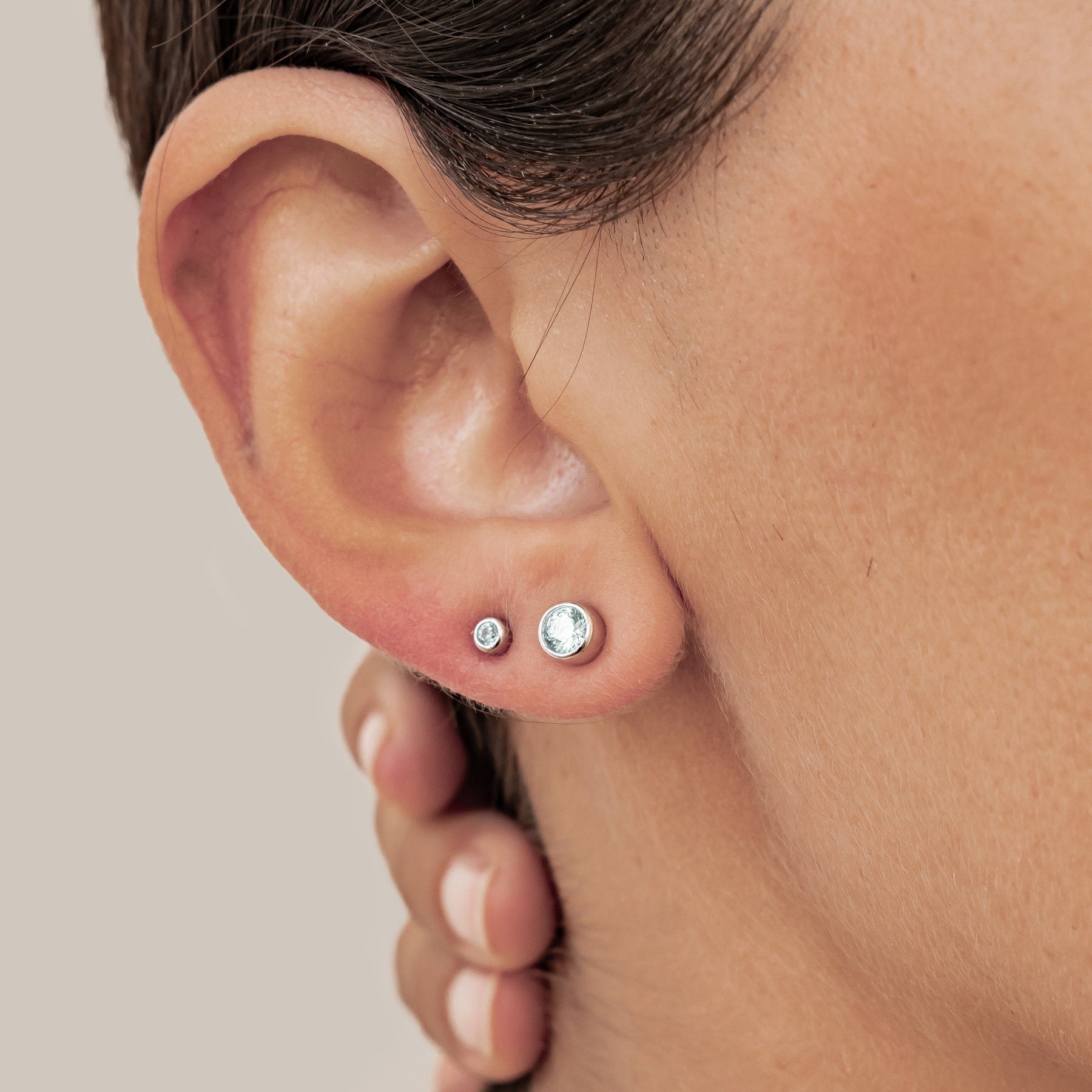 Small Aquamarine Bezel Stud Earrings Sterling Silver