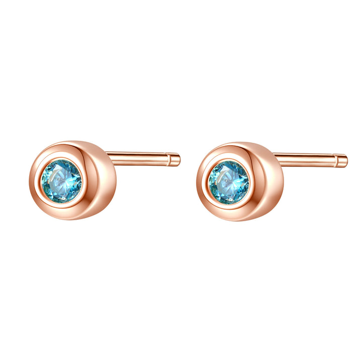 Small Aquamarine Bezel Stud Earrings Sterling Silver