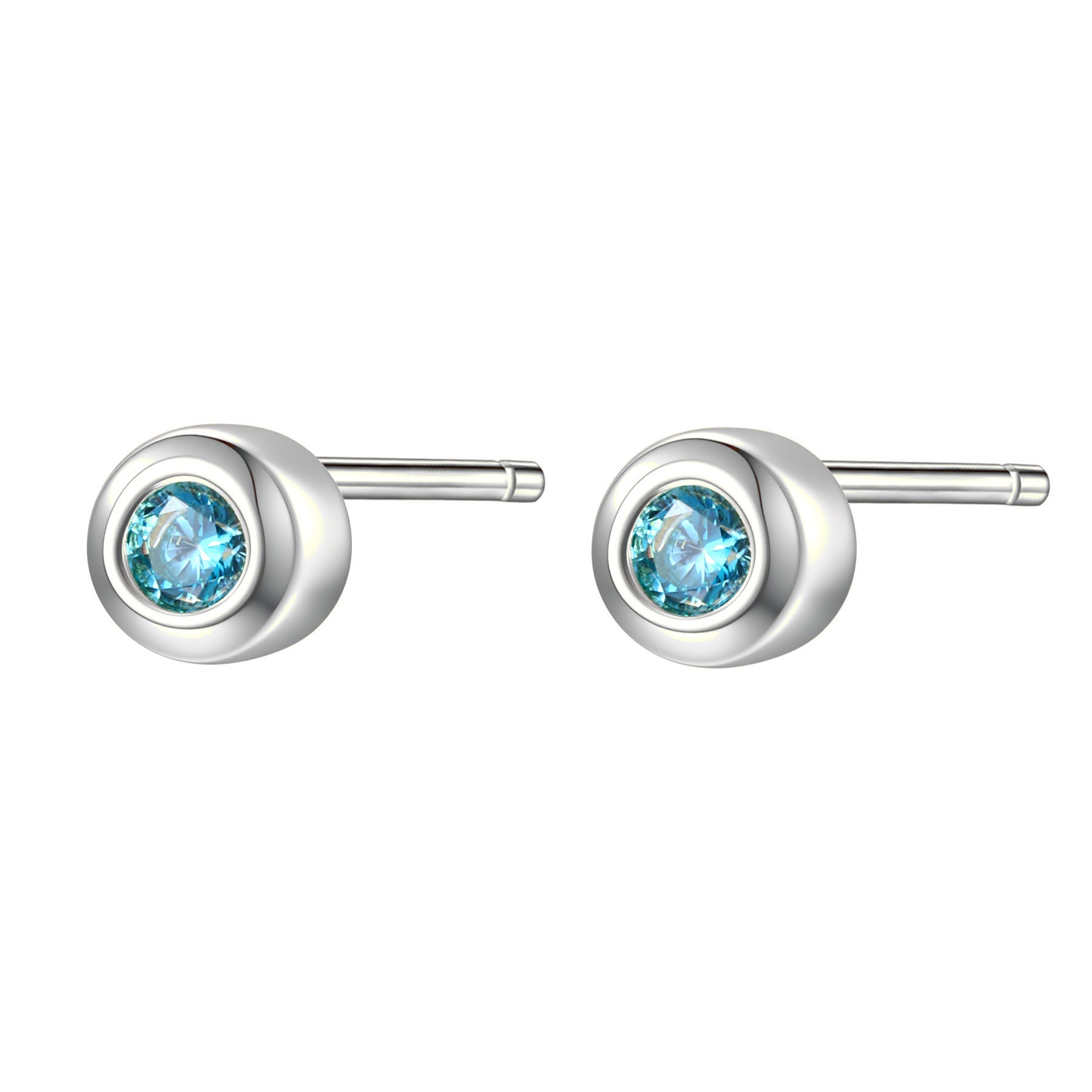 Small Aquamarine Bezel Stud Earrings Sterling Silver