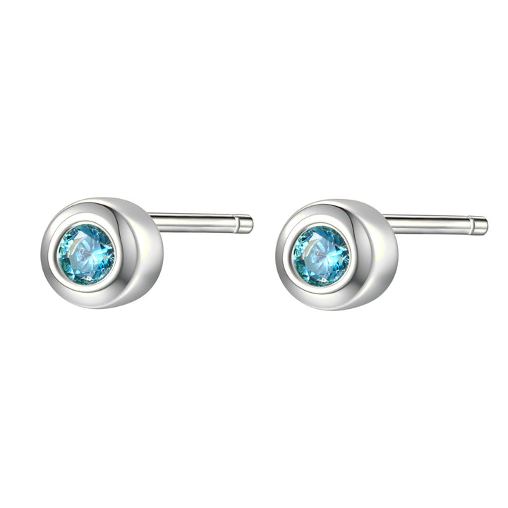 Small Aquamarine Bezel Stud Earrings Sterling Silver