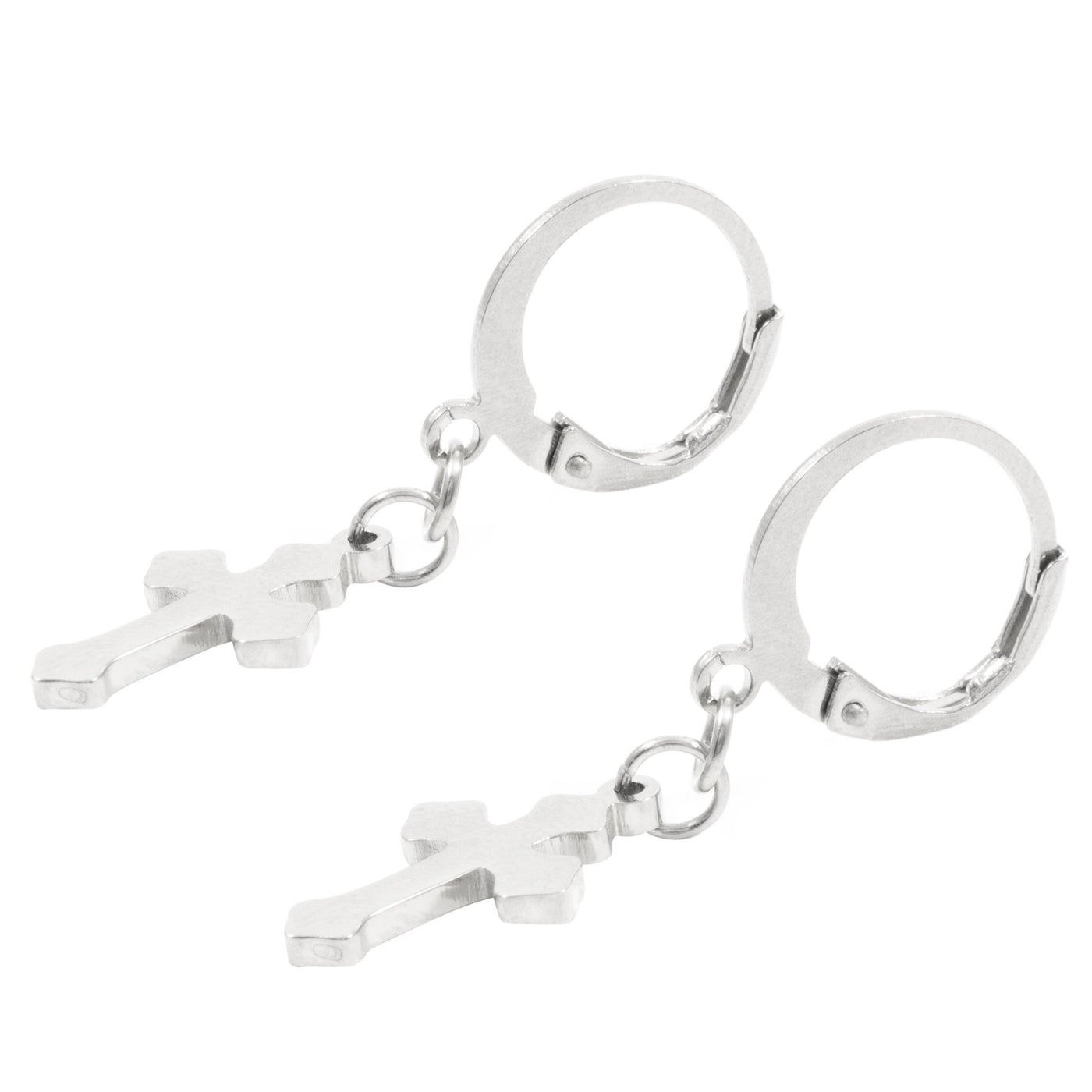 Small Cross Hoop Earrings Silver