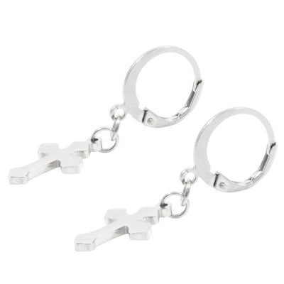 Small Cross Hoop Earrings Silver