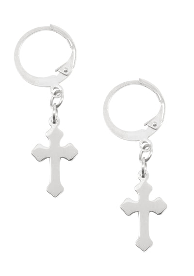 Small Cross Hoop Earrings Silver