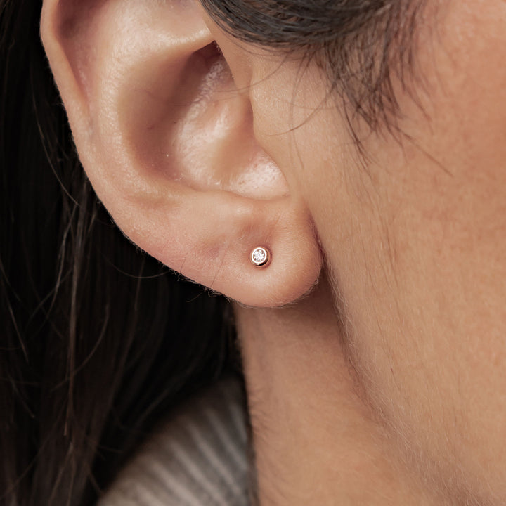 Small Cubic Zirconia Bezel Stud Earrings Sterling Silver