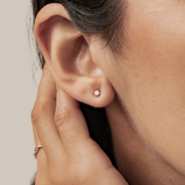 Small Cubic Zirconia Bezel Stud Earrings Sterling Silver