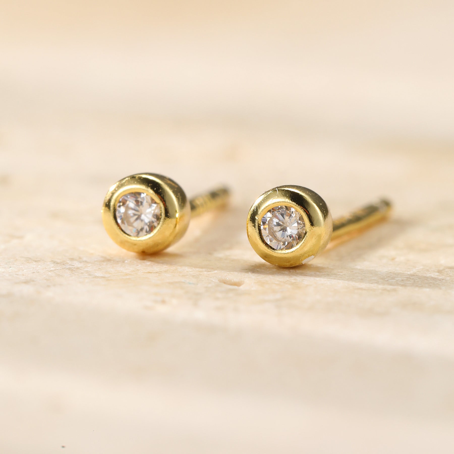 Small Diamond Bezel Stud Earrings Sterling Silver