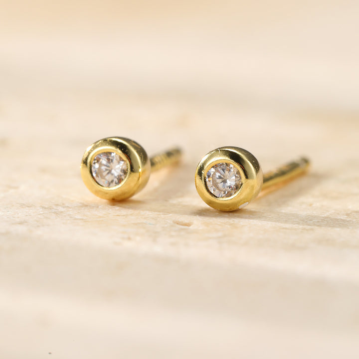 Small Diamond Bezel Stud Earrings Sterling Silver