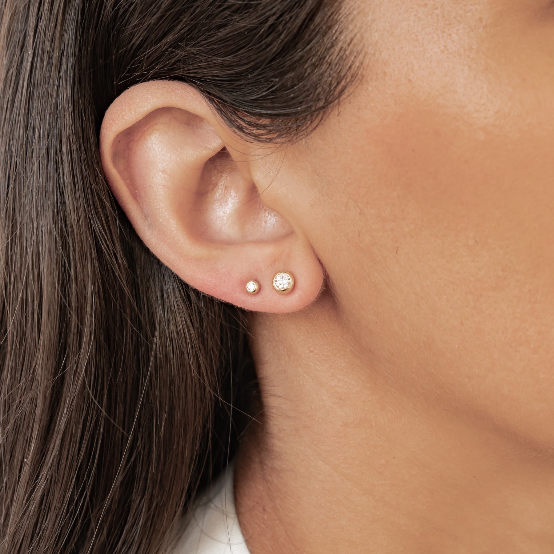 Small Diamond Bezel Stud Earrings Sterling Silver