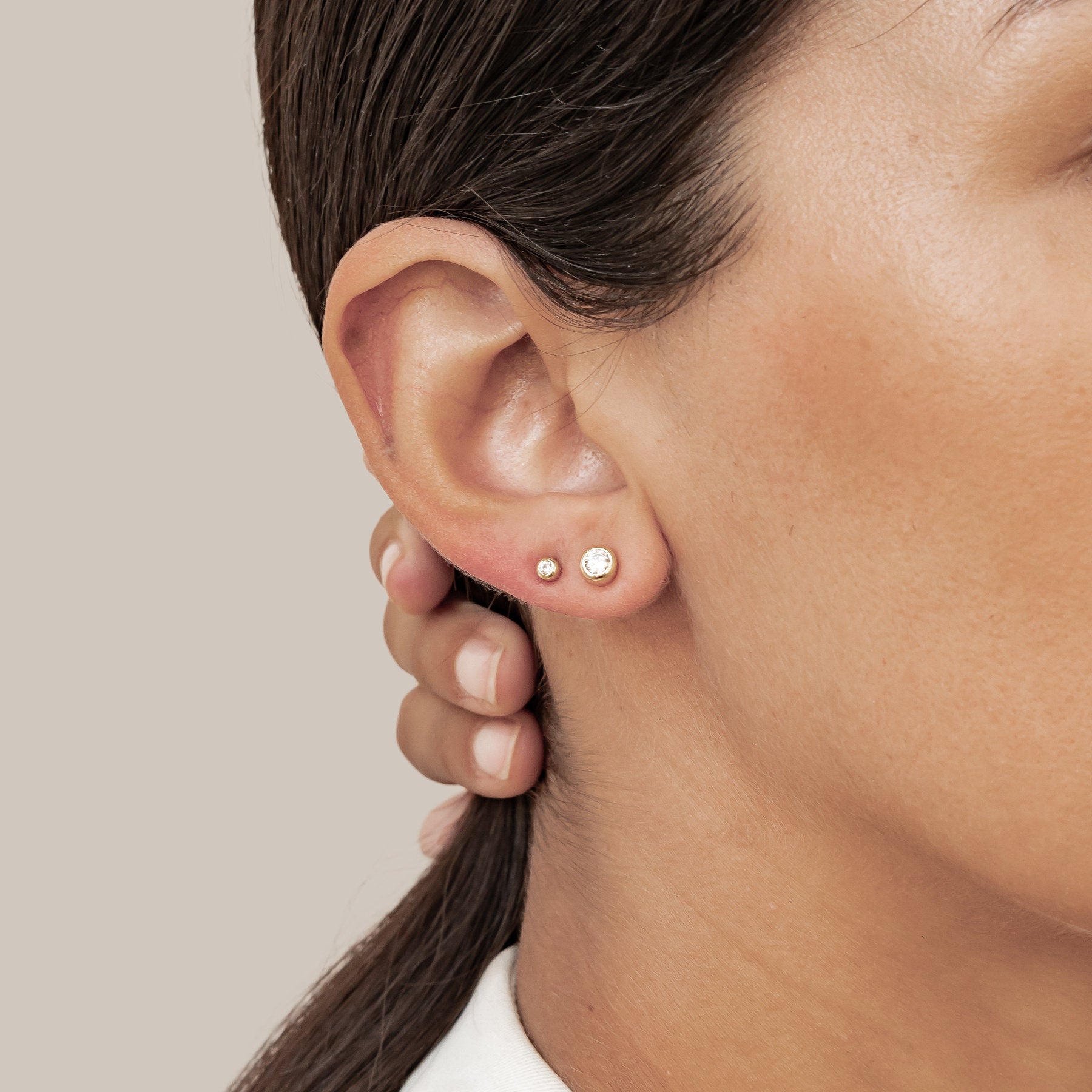 Small Diamond Bezel Stud Earrings Sterling Silver