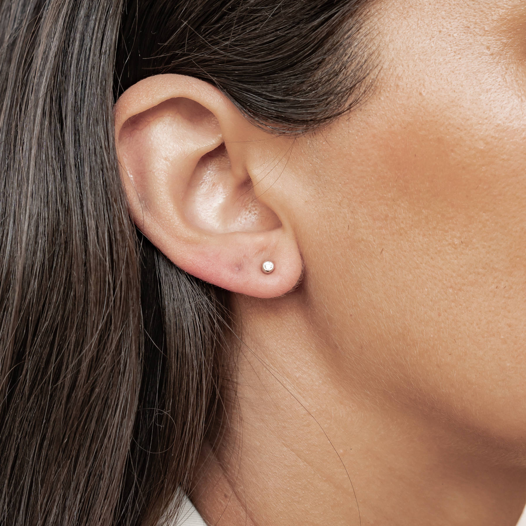 Small Diamond Bezel Stud Earrings Sterling Silver