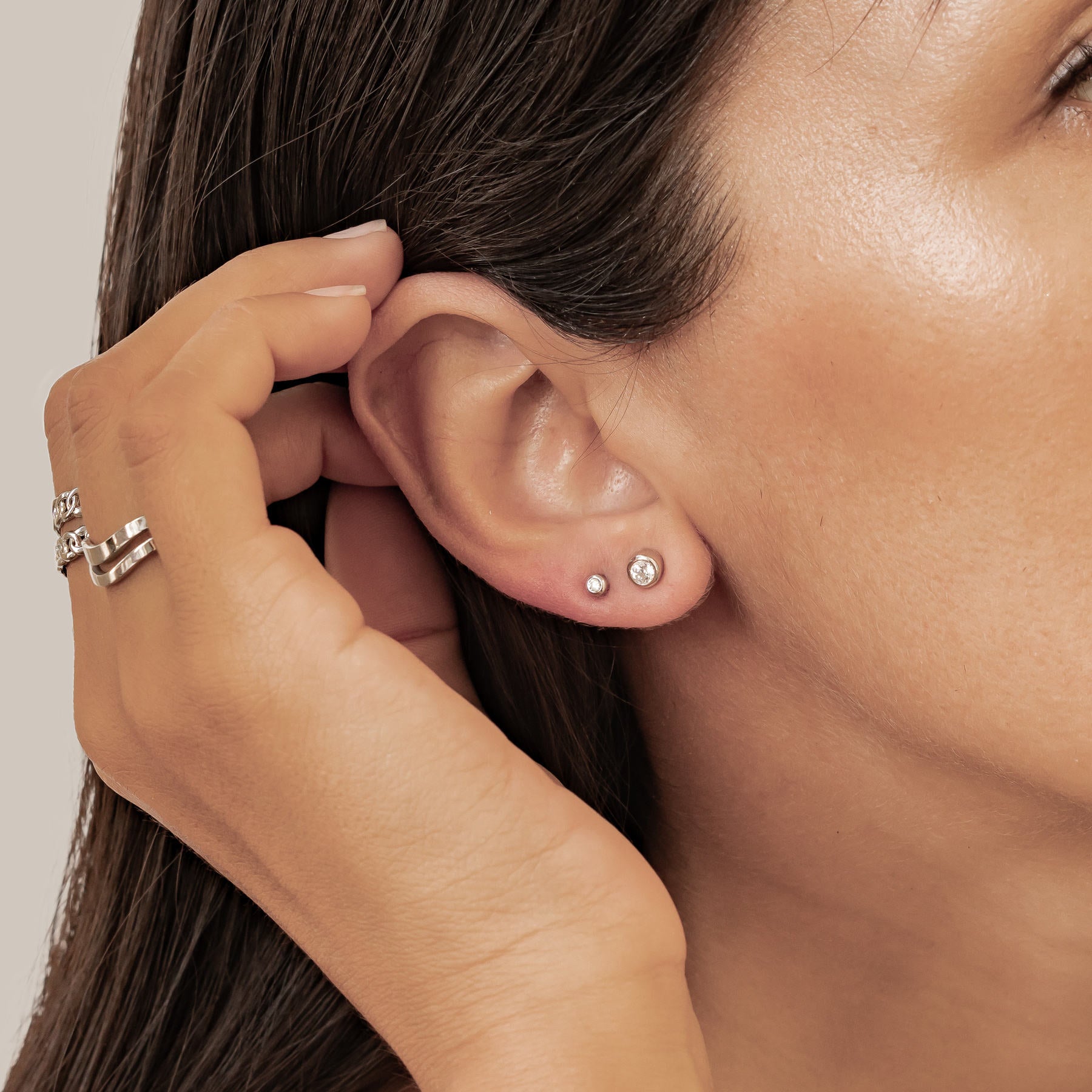 Small Diamond Bezel Stud Earrings Sterling Silver