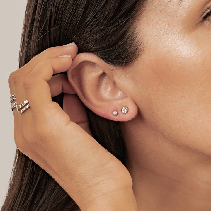Small Diamond Bezel Stud Earrings Sterling Silver