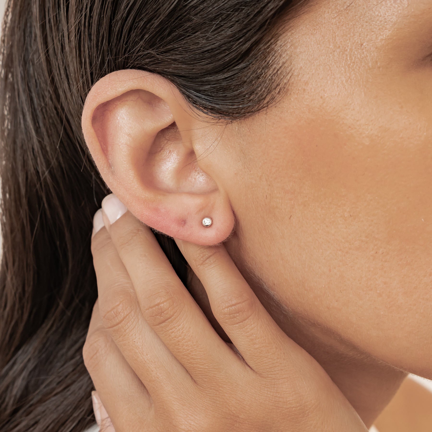 Small Diamond Bezel Stud Earrings Sterling Silver