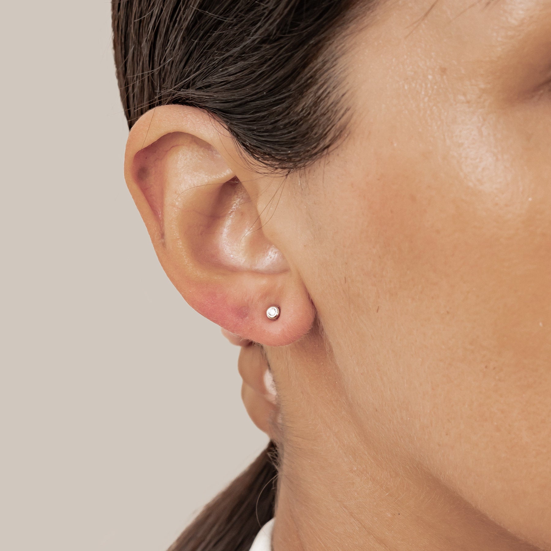 Small Diamond Bezel Stud Earrings Sterling Silver