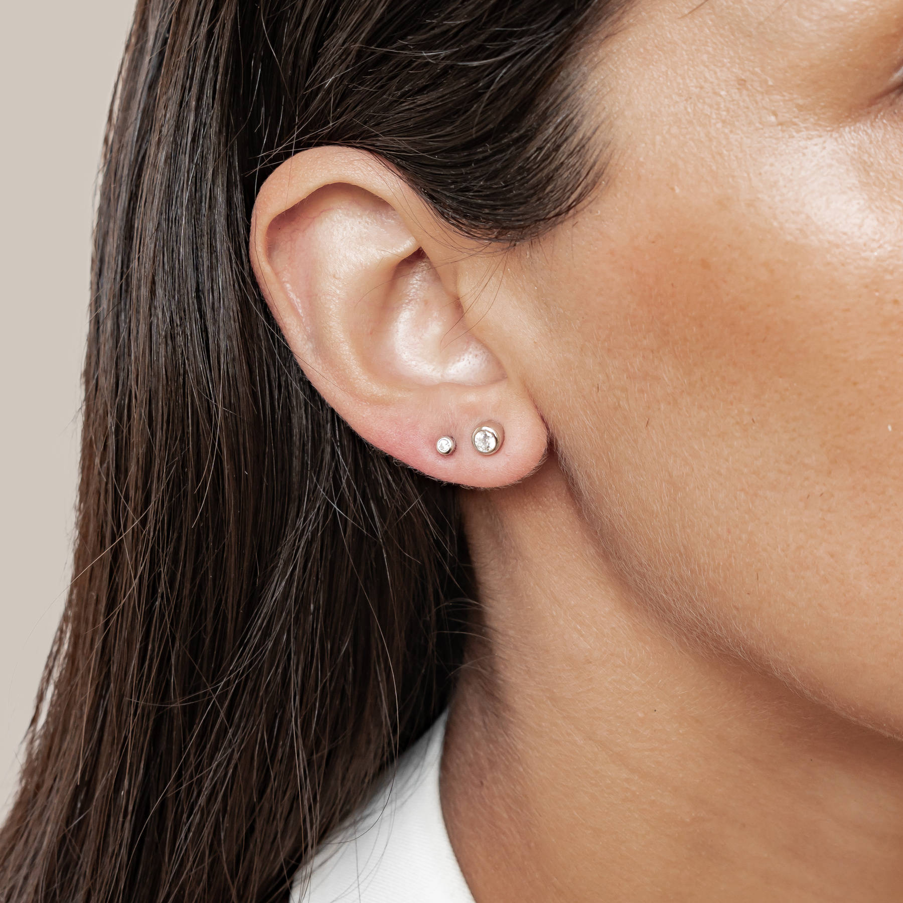 Small Diamond Bezel Stud Earrings Sterling Silver
