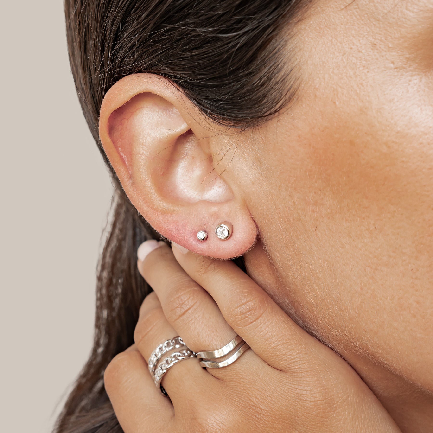 Small Diamond Bezel Stud Earrings Sterling Silver
