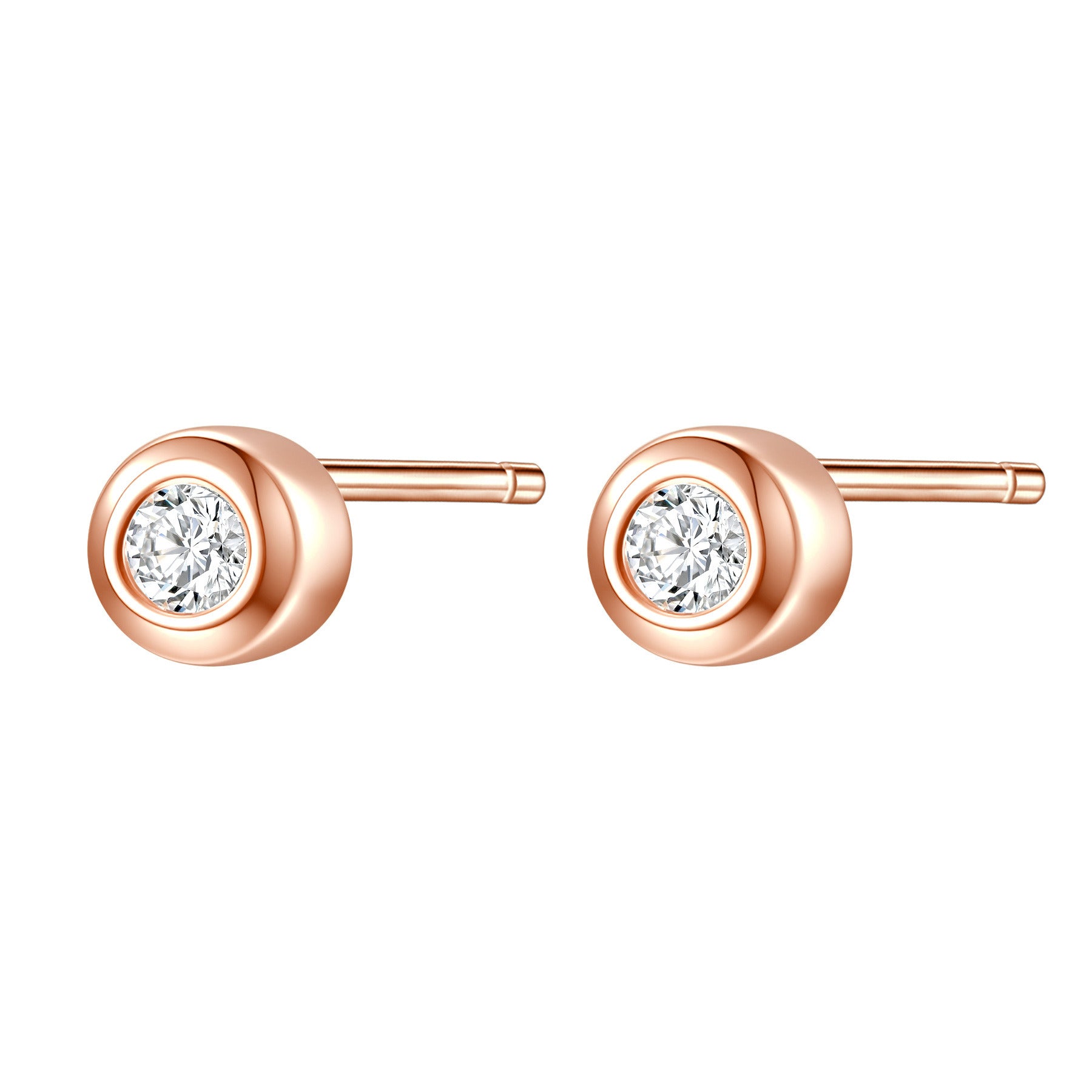 Small Cubic Zirconia Bezel Stud Earrings Sterling Silver