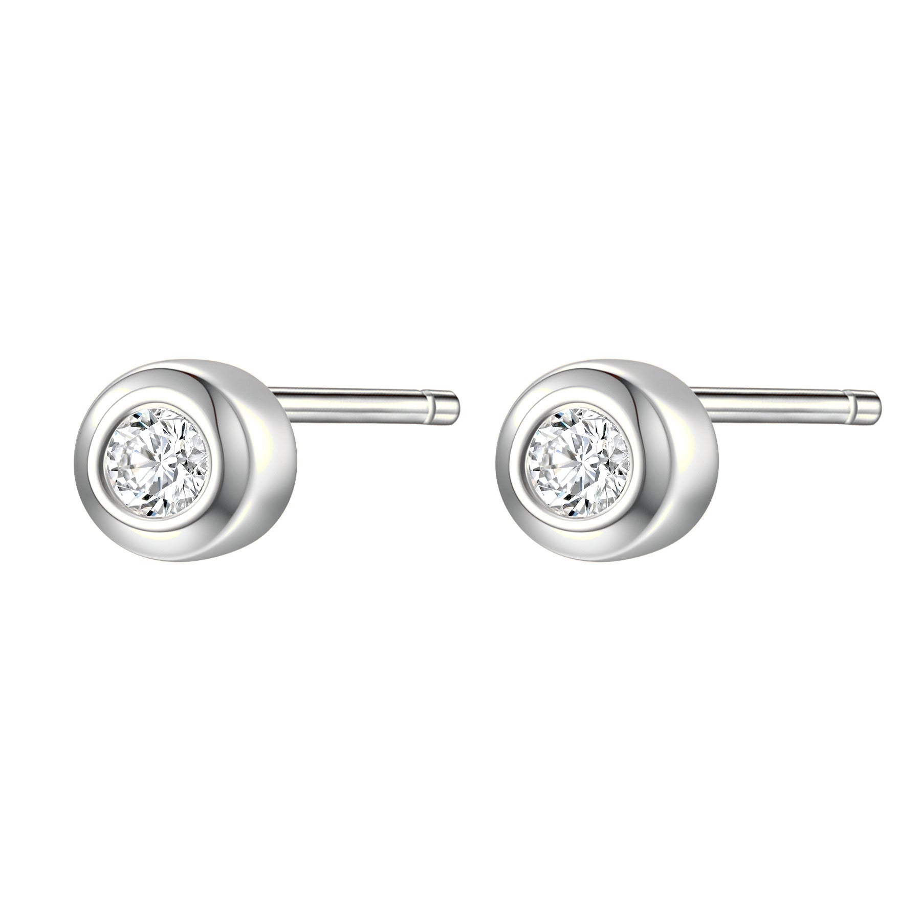 Small Diamond Bezel Stud Earrings Sterling Silver
