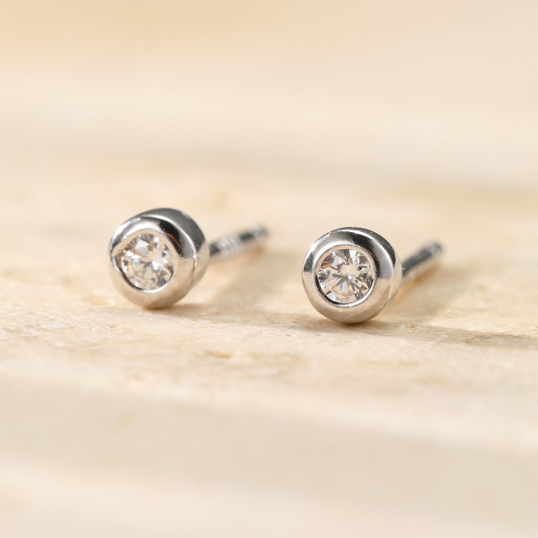 Small Diamond Bezel Stud Earrings Sterling Silver
