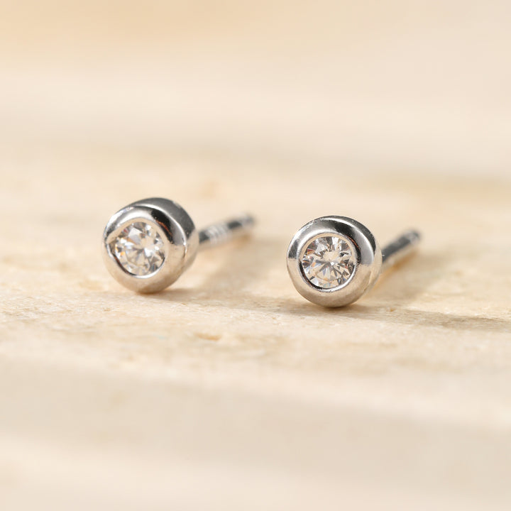 Small Diamond Bezel Stud Earrings Sterling Silver
