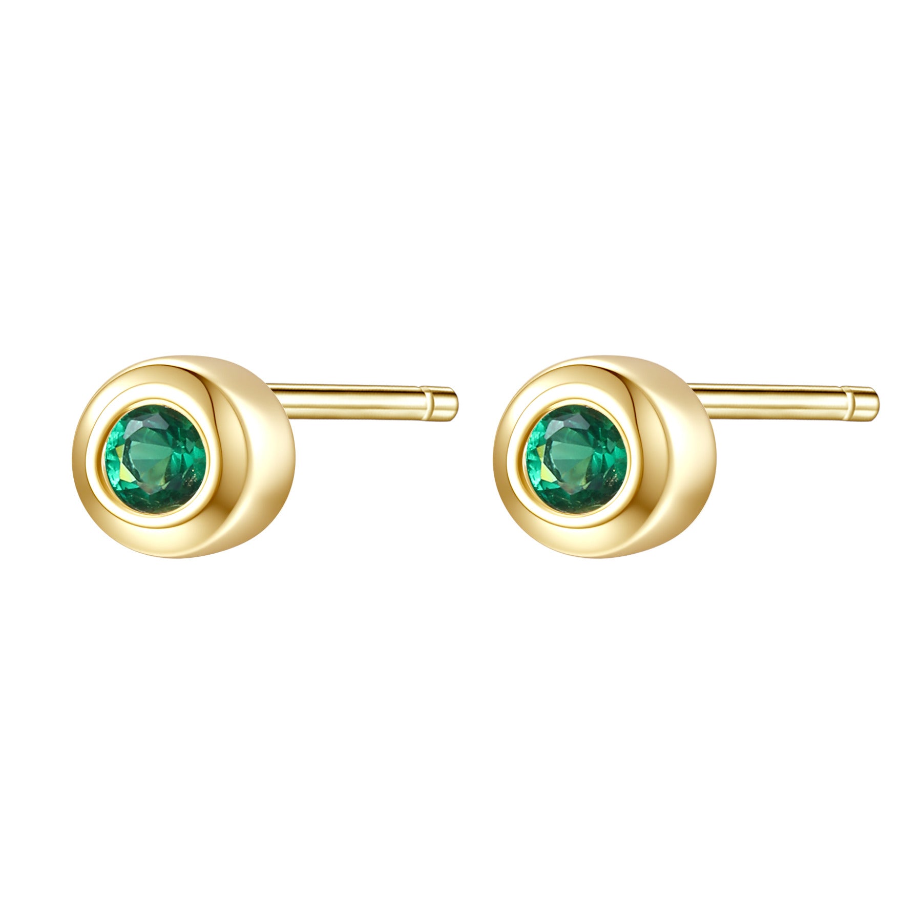 Small Emerald Bezel Stud Earrings Sterling Silver