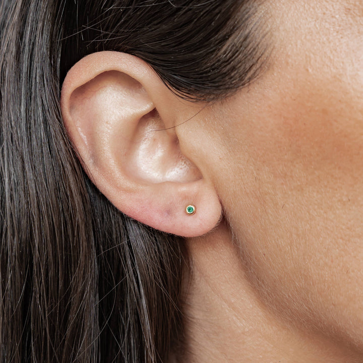 Small Emerald Bezel Stud Earrings Sterling Silver