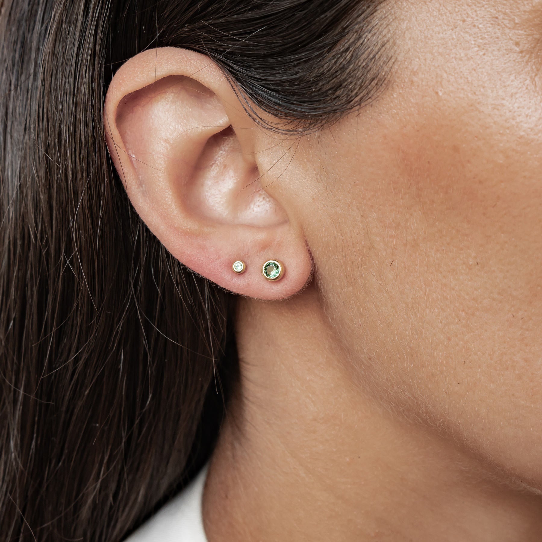 Small Emerald Bezel Stud Earrings Sterling Silver