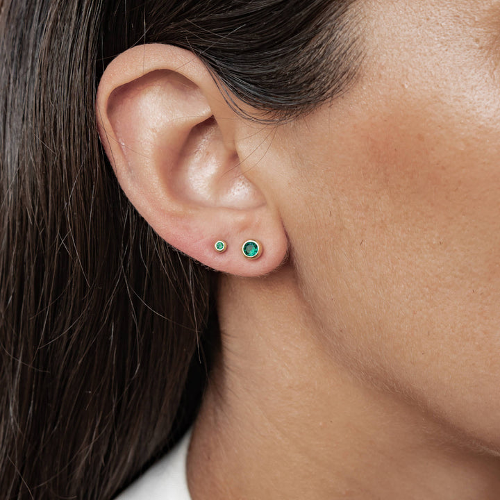 Small Emerald Bezel Stud Earrings Sterling Silver