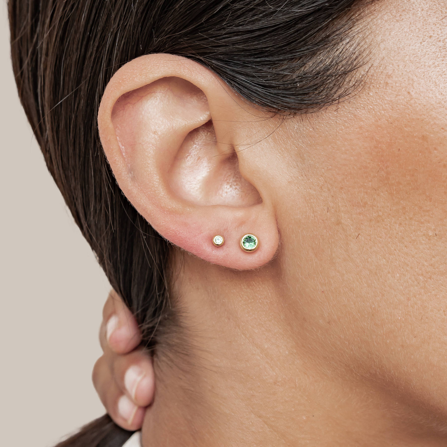 Small Emerald Bezel Stud Earrings Sterling Silver