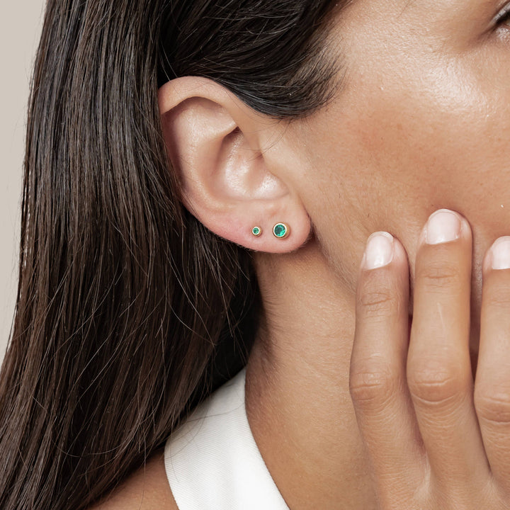 Small Emerald Bezel Stud Earrings Sterling Silver
