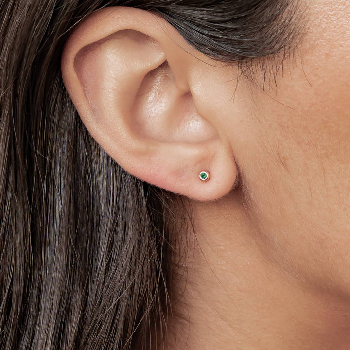 Small Emerald Bezel Stud Earrings Sterling Silver