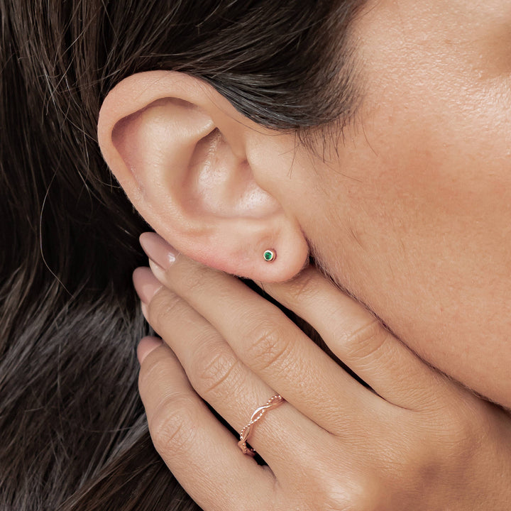 Small Emerald Bezel Stud Earrings Sterling Silver