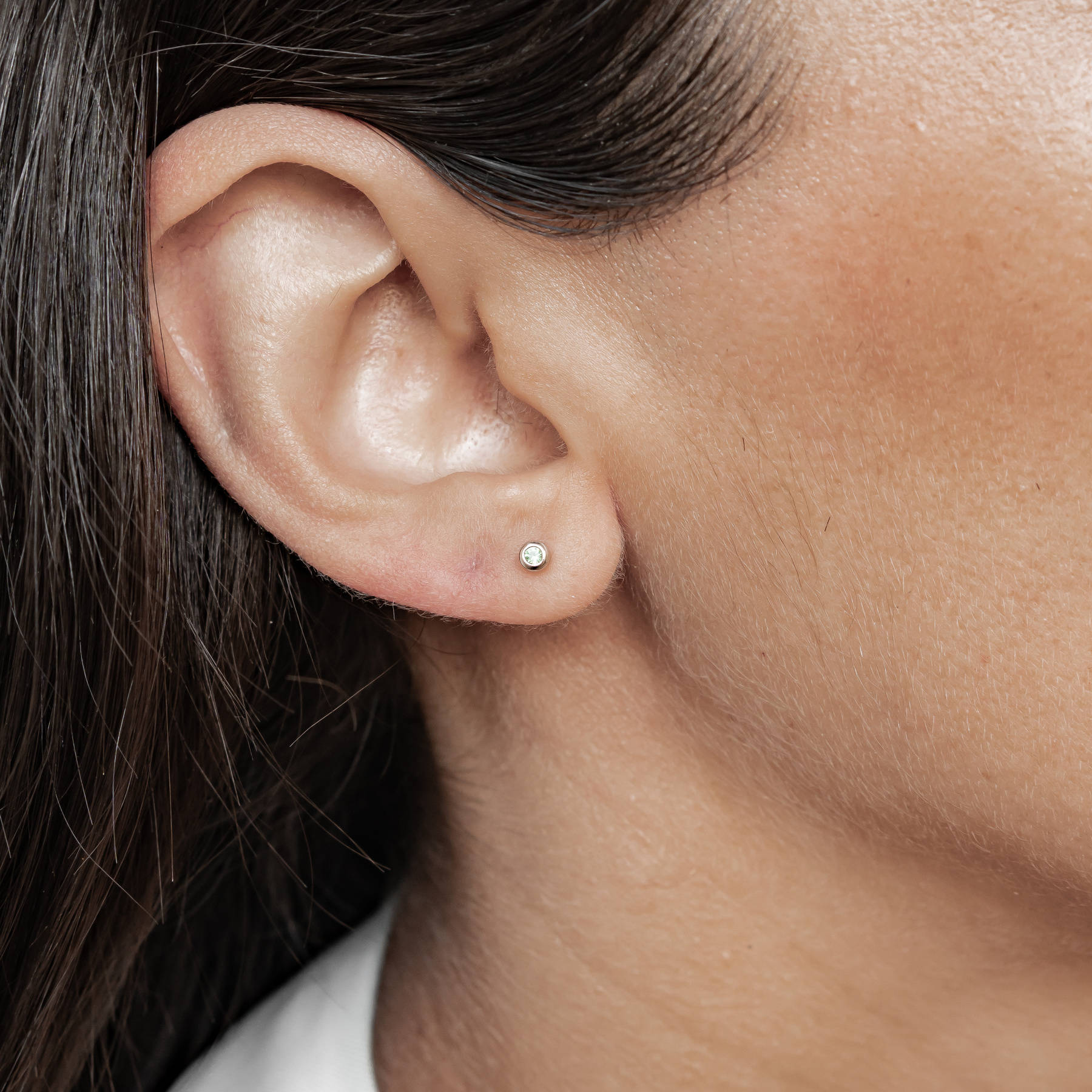 Small Emerald Bezel Stud Earrings Sterling Silver