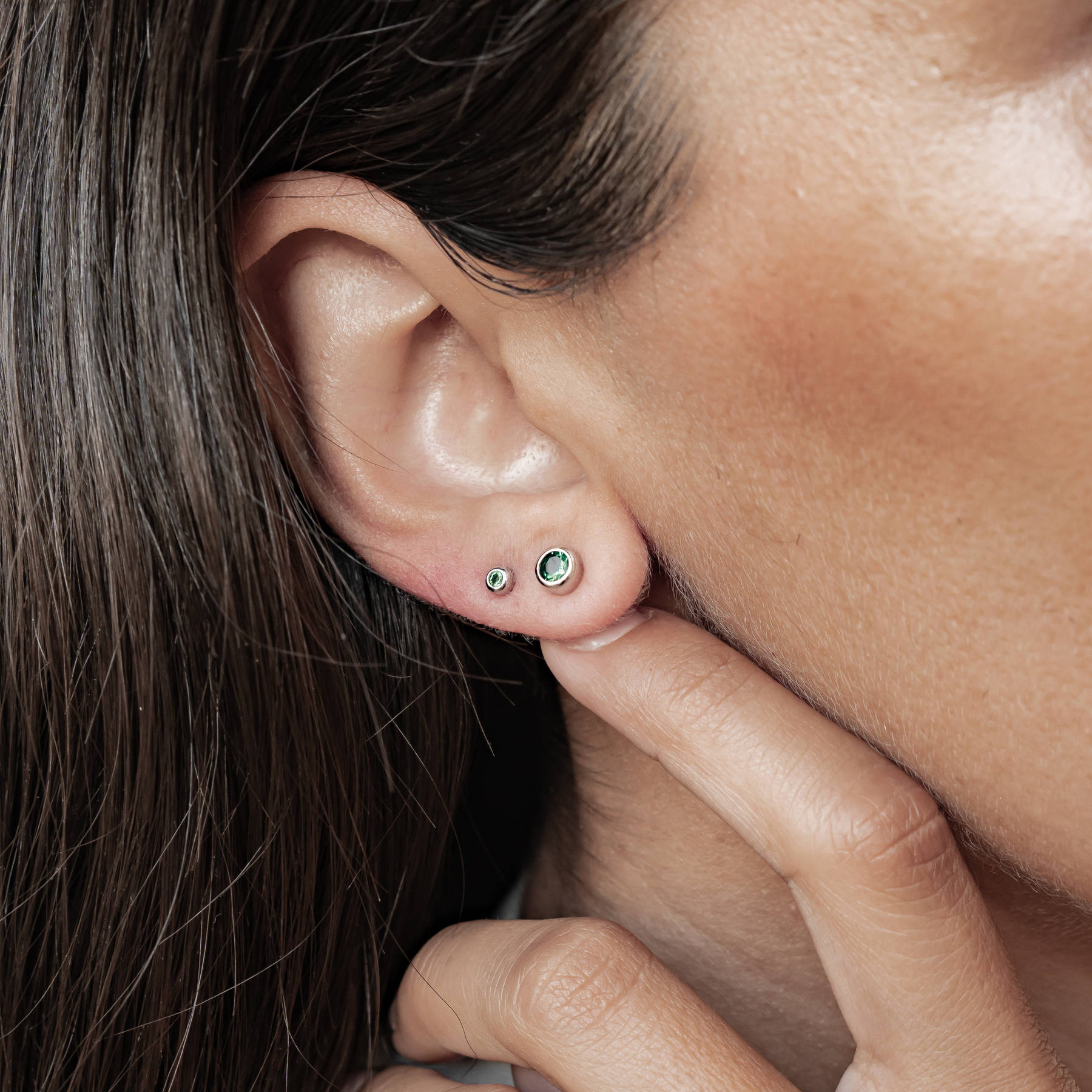 Small Emerald Bezel Stud Earrings Sterling Silver