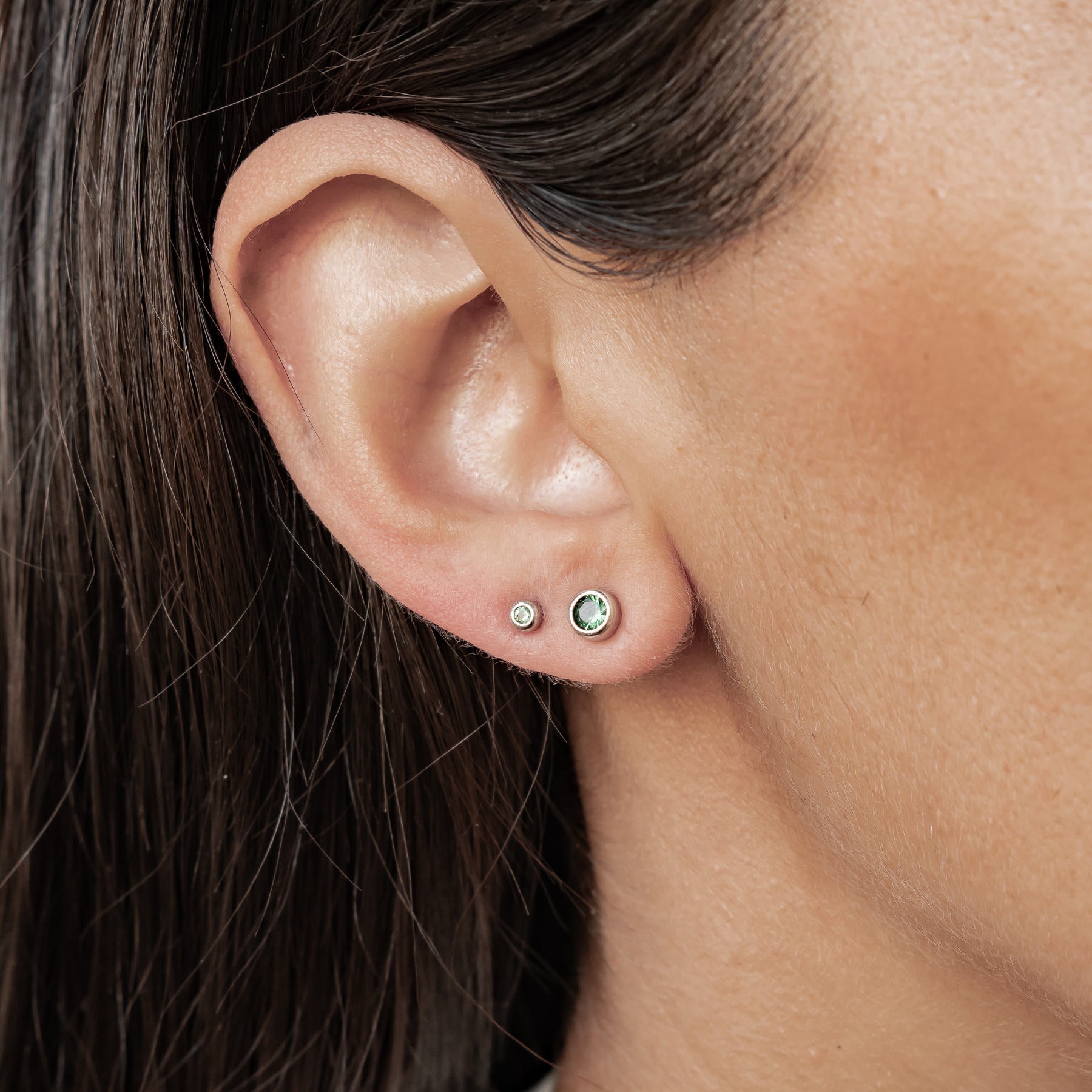 Small Emerald Bezel Stud Earrings Sterling Silver