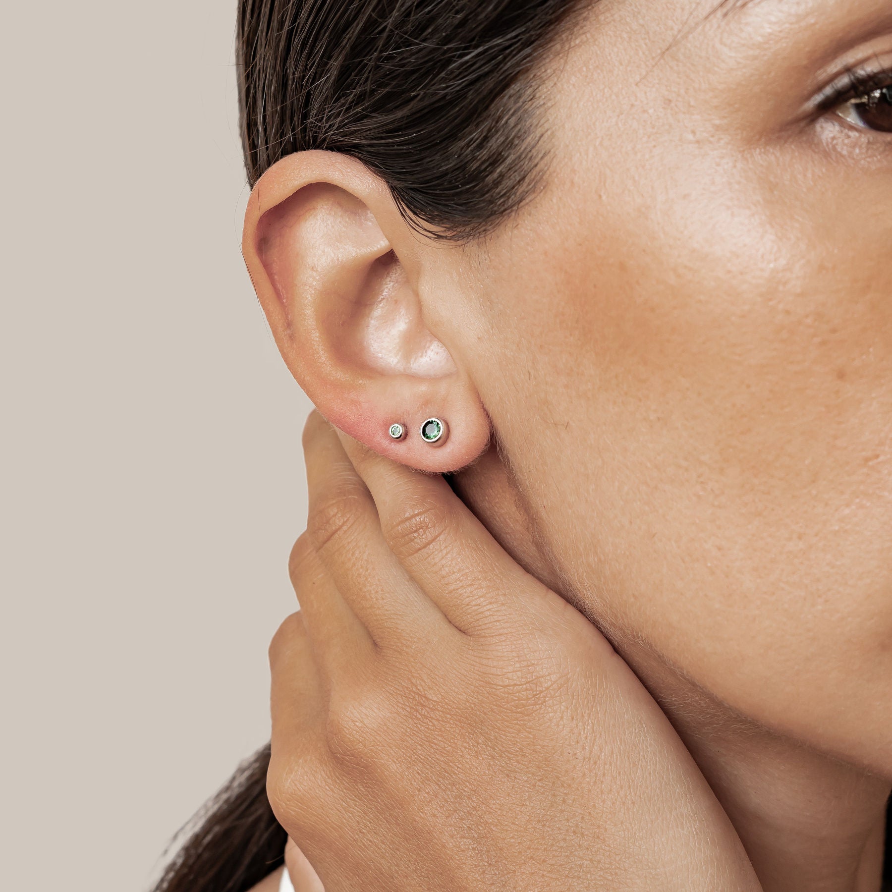 Small Emerald Bezel Stud Earrings Sterling Silver