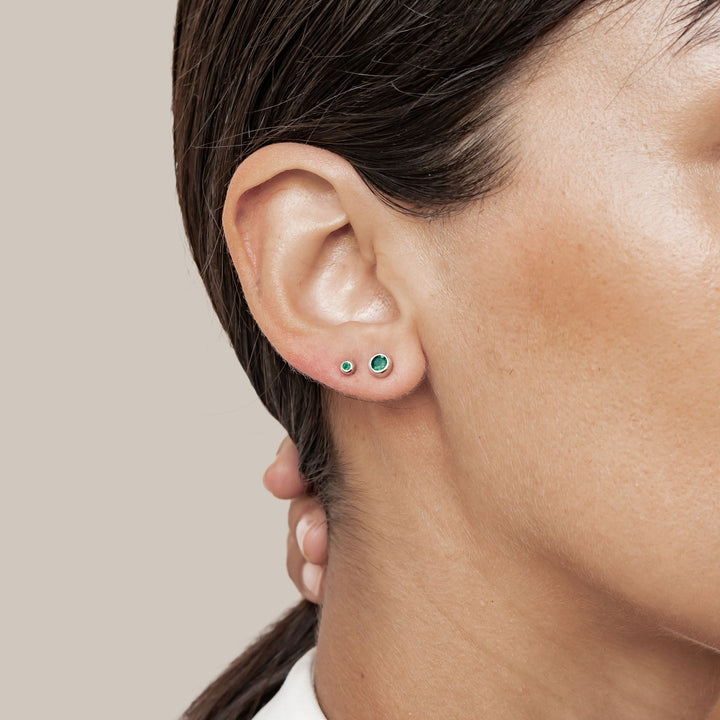 Small Emerald Bezel Stud Earrings Sterling Silver