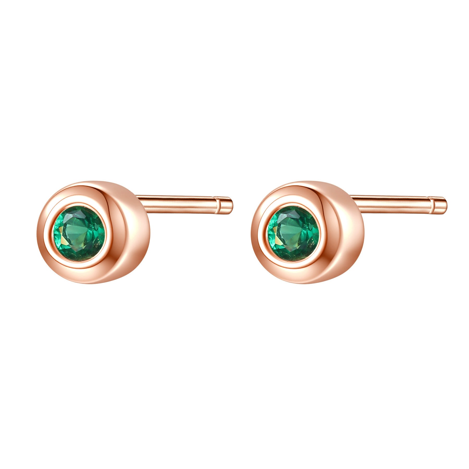 Small Emerald Bezel Stud Earrings Sterling Silver