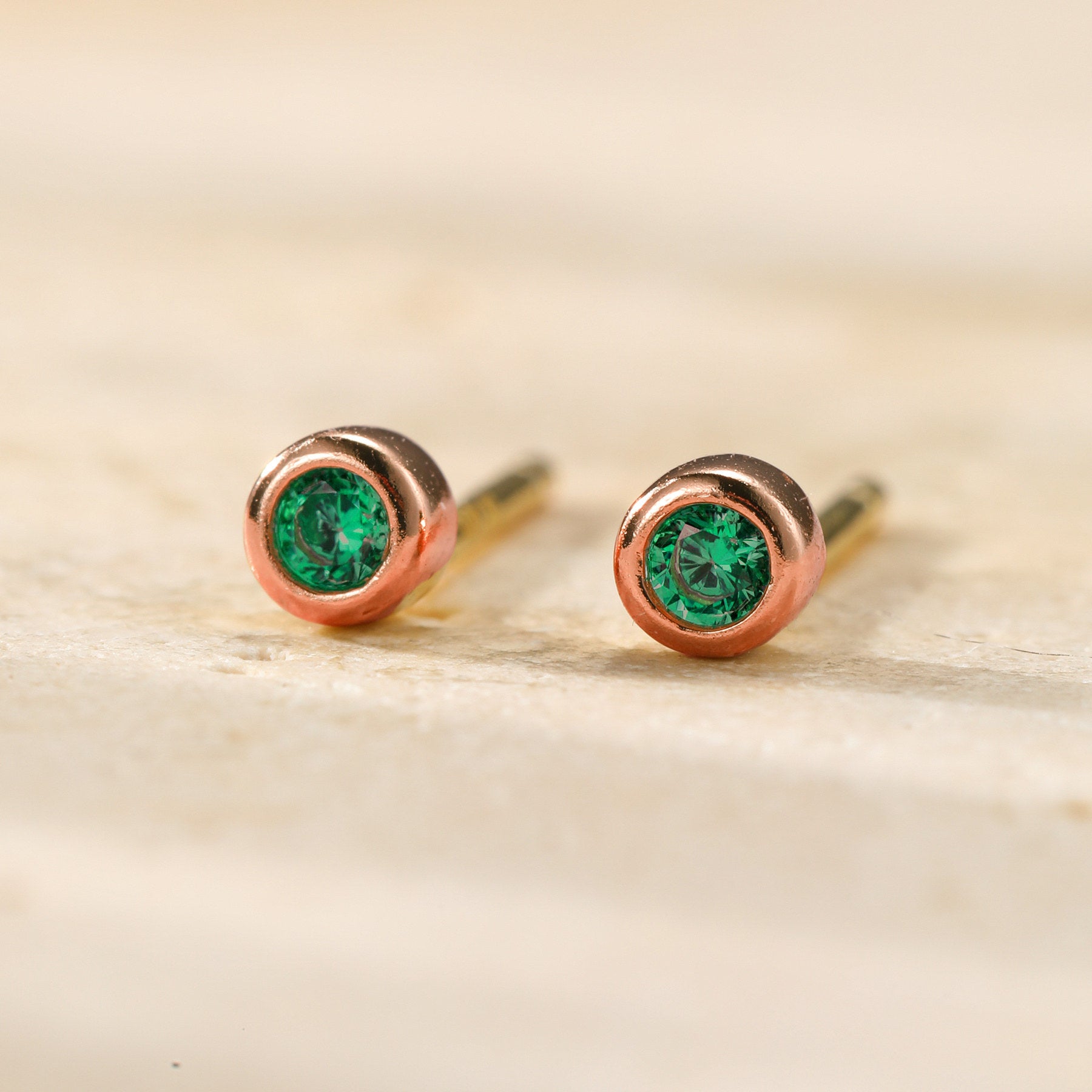Small Emerald Bezel Stud Earrings Sterling Silver