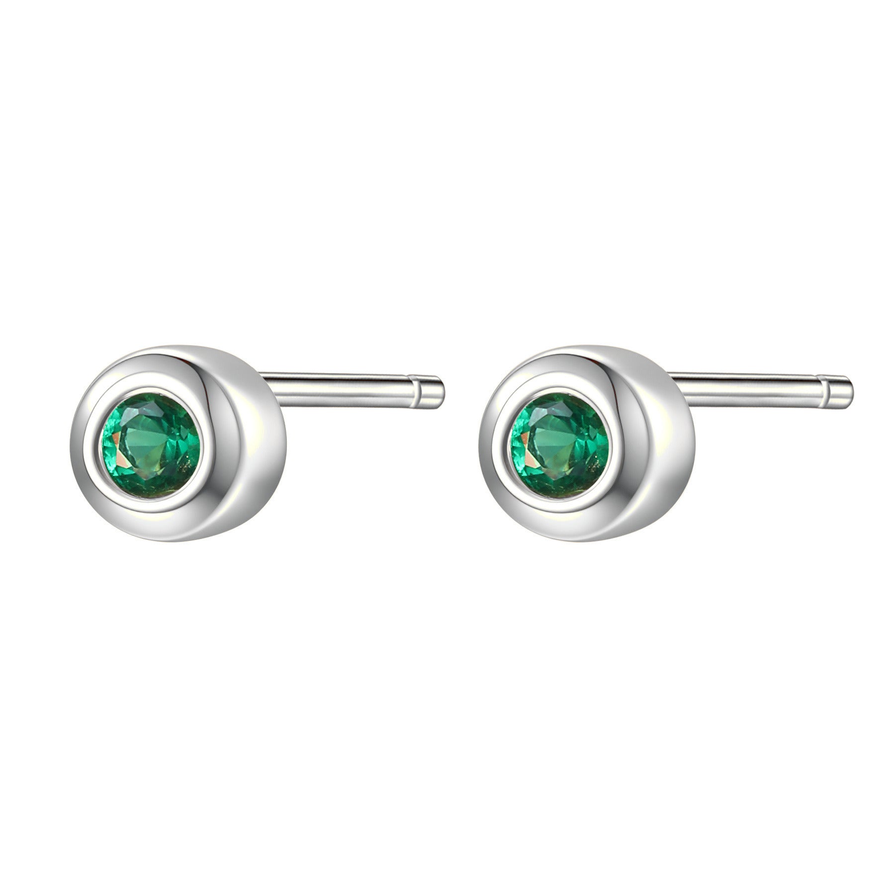 Small Emerald Bezel Stud Earrings Sterling Silver