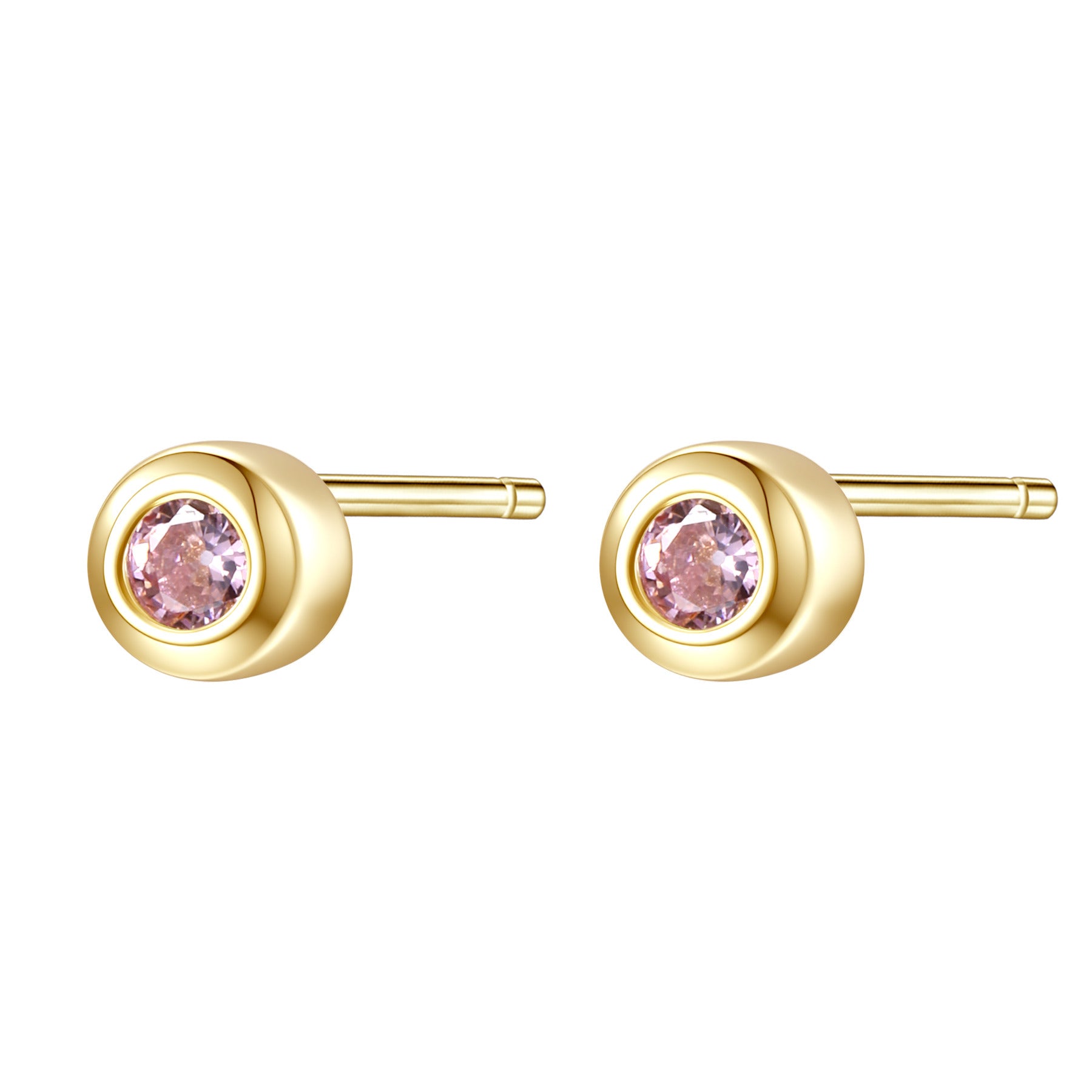 Small Pink Bezel Stud Earrings Sterling Silver