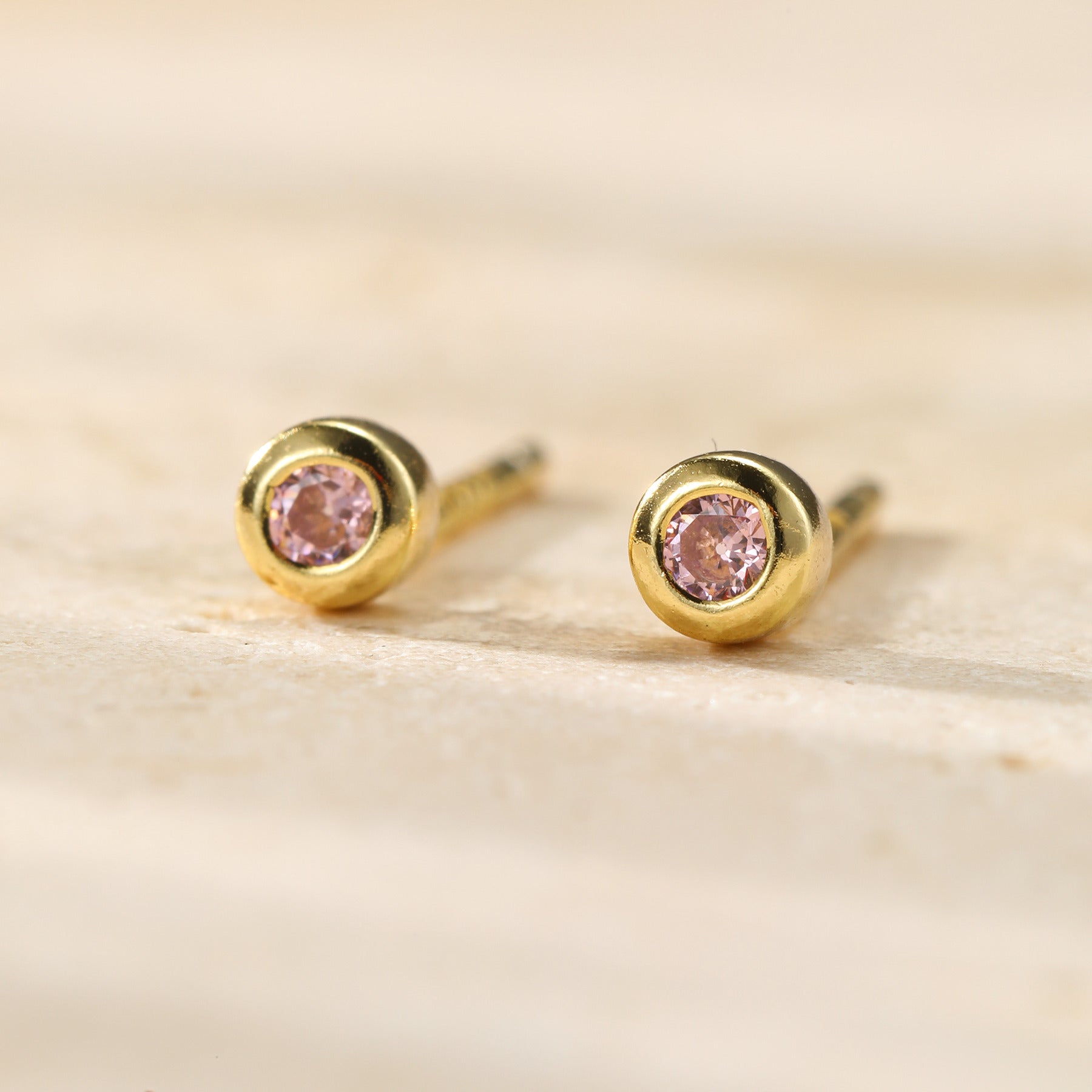 Small Pink Bezel Stud Earrings Sterling Silver