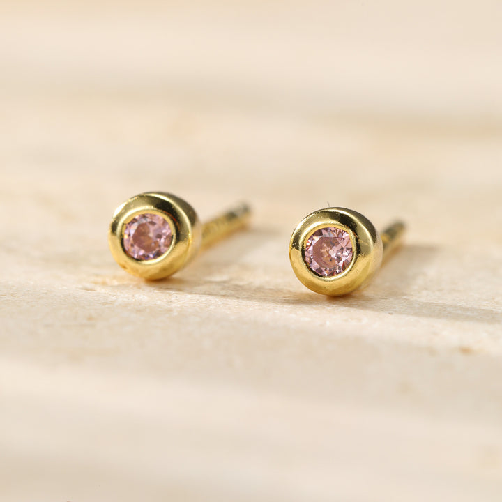 Small Pink Bezel Stud Earrings Sterling Silver